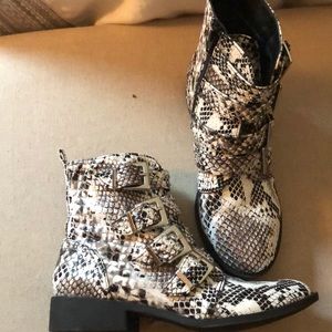Snakeskin booties with 4 stylish buckles